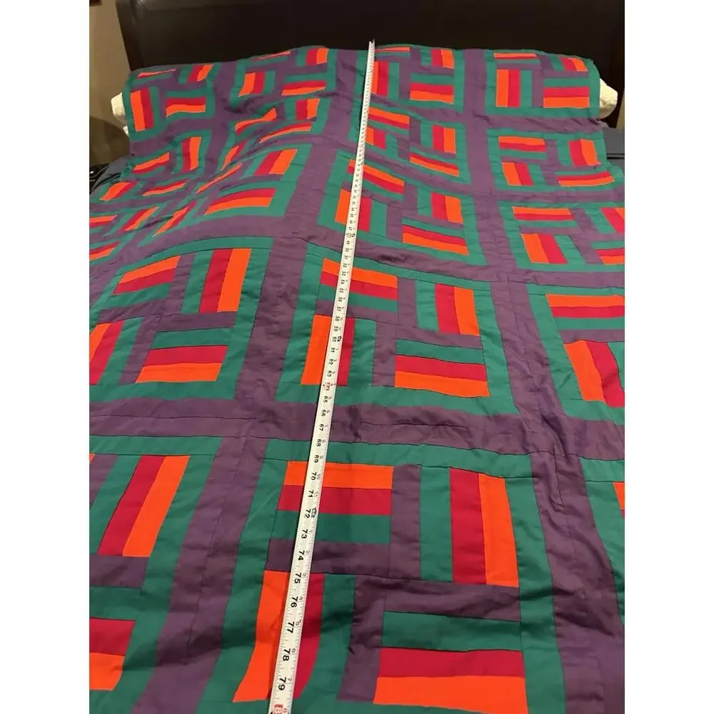 Handmade Quilt 80” X 65”‎ Red Orange Green Purple